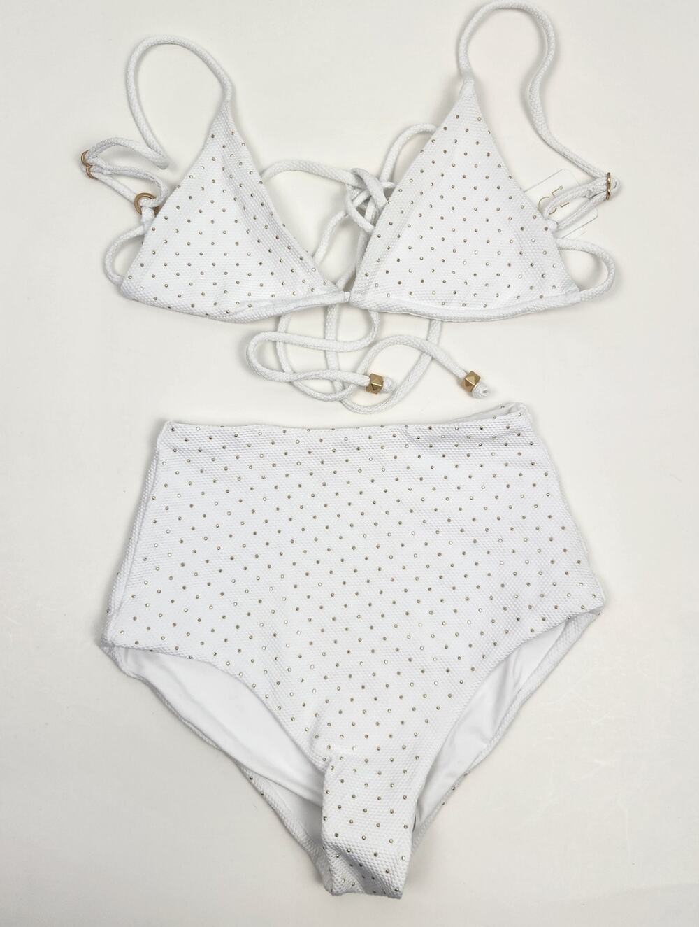 L*Space Bikini Set Kara Studded Bikini Top Bottom in White Size XS Triangle